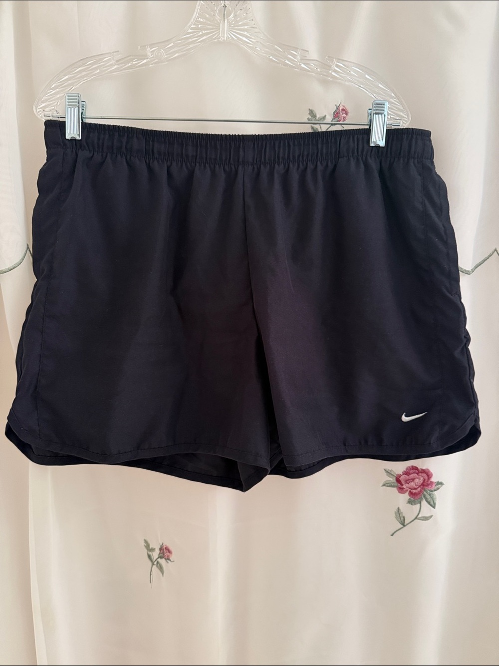 Nike Women's Black Athletic Shorts with White Swoosh